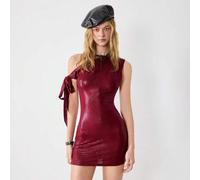 Shein Vestido de mujer de alta gama con diseño asimétrico de hombros con lazo, estilo vintage chic de la "Bombshell" americana, en tela texturizada de diseñ