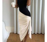 Shein Vestido de mujer de diseño francés con bloques de color, plisado, con abertura, fluido y sin mangas