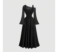 Shein Vestido de mujer de manga larga con hombros descubiertos y mangas trompeta de malla 2 en 1 color albaricoque, estilo occidental, vintage, años 70, The