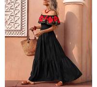 Shein Vestido de mujer Flora Isola con cuello cuadrado/hombros descubiertos y volantes, estampado floral vibrante de inspiración mexicana con color de contr