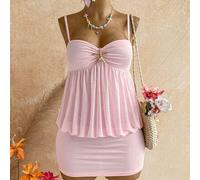Shein Vestido de mujer romántico y sexy para primavera/verano, vestido mini ajustado de tirantes finos color azul menta con decoración de estrella de mar me