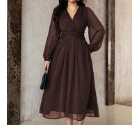 Shein Vestido de mujer talla grande de estilo vintage elegante al estilo de Oriente Medio, de gasa con tela plisada, fruncido, torsión en la cintura, siluet