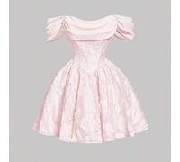 Shein Vestido de mujer talla grande de unicolor con pliegues y volantes, vestido con bajo asimétrico, vestido camisero rosa claro, ropa de San Valentín, atu