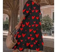 Shein Vestido de mujer tipo babydoll con estampado de corazones, volantes en el bajo y mangas abullonadas, para uso informal en verano