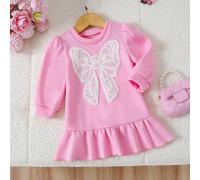 Shein Vestido de niña bebé con cuello redondo, mangas globo y decoración de mariposas