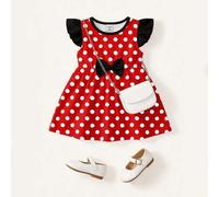 Shein Vestido de niña bebé con lunares rojos y blancos, mangas con volantes y decoración de lazo, estilo princesa lindo, vestido de verano para vacaciones,