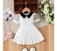 Shein Vestido de niña bebé con mangas abullonadas y cuello Peter Pan. Ya sea jugando en un día soleado de primavera o asistiendo a una acogedora reunión fam