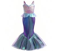 Shein Vestido de niña con colorblock, bordado de concha y decoraciones aleatorias de strass con estilo de sirena
