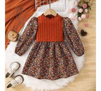 Shein Vestido de niña con estampado floral LUNE, manga farol, volante en el bajo, estilo francés floral, vestido de hada, estilo pastoril, otoño invierno