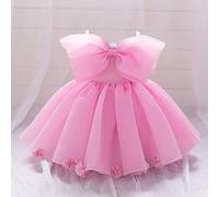 Shein Vestido de niña con tirantes de espagueti, lazo y flores de organza, apropiado para el 1er cumpleaños, boda, fiesta. No incluye diadema.