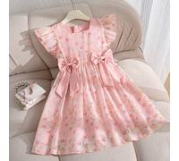 Shein Vestido de niña estilo dulce rosa con silueta en A, confeccionado en tela de gasa ligera con una sensación suave y soñadora y buena caída, diseño de c