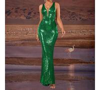Shein Vestido de noche de cola de sirena con escote en V con cuentas de color verde esmeralda, para graduación, cena, eventos formales, fiestas, boda como i