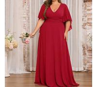 Shein Vestido de noche elegante de gasa con volantes y drapeado para mujer talla grande, ideal para invitadas de boda, madre de la novia, fiestas, primavera