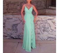 Shein Vestido de noche elegante y formal para mujer con volantes asimétricos y abertura alta, vestido de sirena ajustado para cena de gala, gran baile de bo
