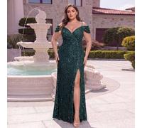 Shein Vestido de noche formal para mujer de talla grande, diseño de tirantes finos, cruce en la cintura, abertura alta, opción perfecta para la gran gala de