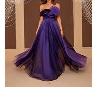 Shein Vestido De Noche Largo De Tul Degradado Con Detalle De Flor 3d Y Hombros Descubiertos (trabajo Pesado)