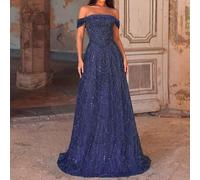 Shein Vestido de Noche Premium Glamuroso con Lentejuelas, Hombros Descubiertos y Largo hasta el Suelo - Vestido de Estilo Fantasía Oceánica Subacuática Bril