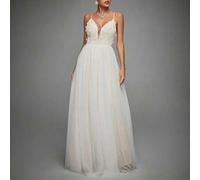 Shein Vestido de novia elegante con aplicaciones florales y superposición de malla, vestido de novia de primavera