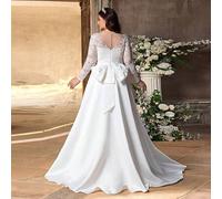 Shein Vestido de novia elegante y romántico de talla grande con encaje floral transparente, manga larga, cuello alto, bordado 3D, cintura alta, silueta evas