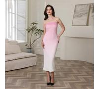 Shein Vestido de novia romántico y brillante de tul, vestido de noche de lentejuelas, vestido de verano sin mangas en degradado rosa para cita, ceremonia de