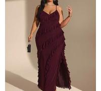 Shein Vestido de otoño para mujer Emily_louise_swain, vestido de verano elegante de talla grande con unicolor, volantes en el bajo y abertura, para figura d