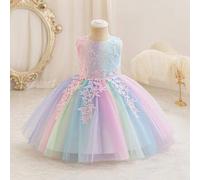 Shein Vestido de princesa con degradado arcoíris para niña, vestido de fiesta de cumpleaños de verano colorido de tul con diseño de moda