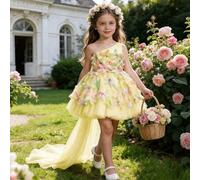 Shein Vestido de princesa con gran lazo, flores con lentejuelas y cola desmontable para niñas, para fiesta de cumpleaños, boda, dama de honor, reunión, gala