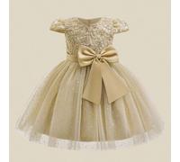 Shein Vestido de princesa de malla bordado para niñas, con mangas abultadas, adecuado para graduación escolar, dama de honor, boda. No incluye diadema.