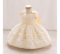 Shein Vestido de princesa de niña bebé e infante con tul floral en 3D, color albaricoque, gran lazo en la espalda, vestido para fiesta de cumpleaños, boda,