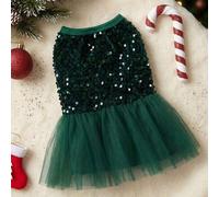 Shein Vestido de Princesa de Tul con Brillo Verde Esmeralda para Perros & Gatos, Falda con Pompones para Fiesta de Navidad