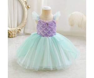 Shein Vestido de Princesa para Bebé Niña con Mangas de Tirantes, Malla Morada Clara, Ropa de Fiesta de Cumpleaños de Verano, Vestido Espectacular de Boda de