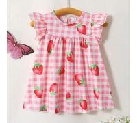 Shein Vestido de punto sin mangas estilo A-line para bebé recién nacida, falda de muñeca con estampados divertidos, ropa de verano linda