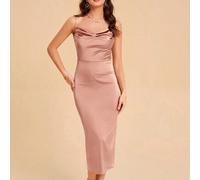 Shein Vestido de satén con cuello drapeado y espalda dividida, elegante vestido de cóctel semiformal para fiesta de graduación, cena, fiesta de bienvenid
