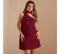 Shein Vestido de satén mini elegante asimétrico de cuello asimétrico y espalda descubierta en unicolor amarillo crema, vestido elegante estampado, vestido s