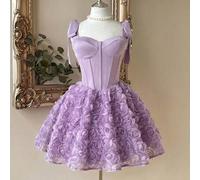 Shein Vestido de sirena de satén elegante, romántico y de moda con decoración floral 3D y dobladillo con volantes, adecuado para fiestas de solteros, bodas,