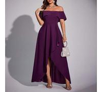 Shein Vestido de sirena elegante y romántico con hombros descubiertos y ajustado para mujer de talla grande, primavera/verano