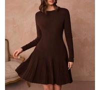 Shein Vestido de suéter ajustado con dobladillo plisado de unicolor simple para uso diario y casual de mujer, otoño/invierno