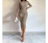 Shein Vestido de suéter de manga larga, elegante, ajustado y de punto acanalado de un solo color para mujeres