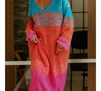 Shein Vestido de suéter de punto de longitud media de estilo casual para mujer en otoño - Diseño de bloques de color, corte holgado, estilo de campus de oto