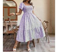 Shein Vestido de talla grande con cintura ceñida, estampado floral menudo, para vacaciones/tiempo libre, conjunto de mujer