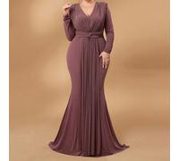 Shein Vestido de talla grande con cuello en V metálico y detalles de giro, vestido para invitada de boda, vestido de fiesta, vestido formal, vestido de noch