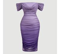 Shein Vestido de Talla Grande con Degradado Rosa y Hombros Descubiertos, Atuendo Elegante para Fiesta, Reunión con Mejores Amigos, Temporada de Bodas, Cita