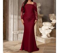 Shein Vestido de Talla Grande Gris Verde Elegante con Malla Brillante Cuello de Barco Cintura Fruncida y Bajo de Sirena Adecuado para Cita Fiesta Soltera Bo