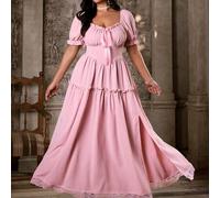 Shein Vestido de tela de patchwork de encaje rosa retro francés de longitud hasta el té, con lazo, elegante, para vacaciones; Vestido camisa minimalista de