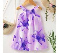Shein Vestido de tirantes con cuello halter con estampado floral para niñas. Nuevos productos para primavera, otoño y verano ya están en el mercado. Es cómo