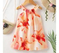 Shein Vestido de tirantes con cuello halter con estampado floral para niñas pequeñas. Nuevos productos para primavera, otoño y verano ya están en el mercado