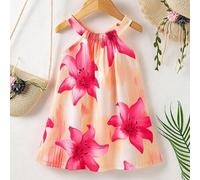 Shein Vestido de tirantes con cuello halter y estampado floral para niñas. Nuevos productos para primavera, otoño y verano ya disponibles en el mercado. Es