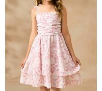 Shein Vestido de tirantes con estampado floral diminuto, vestido de verano nuevo con pliegues y arrugas, delicado y atractivo que estiliza la cintura - Vest