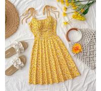 Shein Vestido de tirantes con estampado floral menudo y estampado floral en tono pastel para chica adolescente, ideal para vacaciones y tiempo libre, vestid