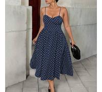 Shein Vestido de tirantes con lunares elegante para mujer de talla grande, moda versátil y casual para ir y venir, adecuado para verano, vuelta al cole, gra
